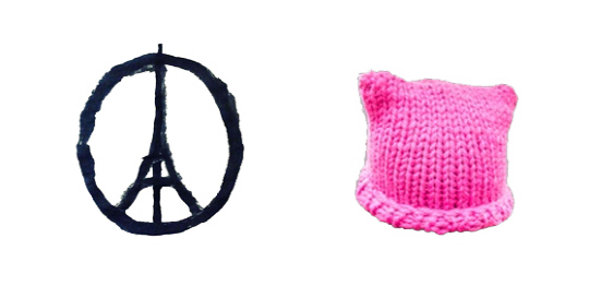 (좌) 파리에 평화를, (우) 핑크 푸시 햇 로고