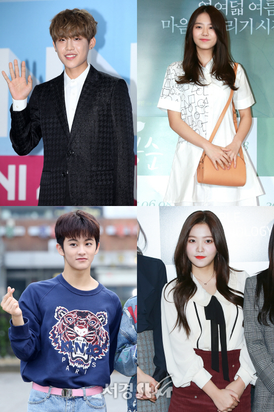 (왼쪽 위부터) 워너원 박우진, 아이오아이 김소혜, NCT 마크, 레드벨벳 예리/사진=서경스타DB