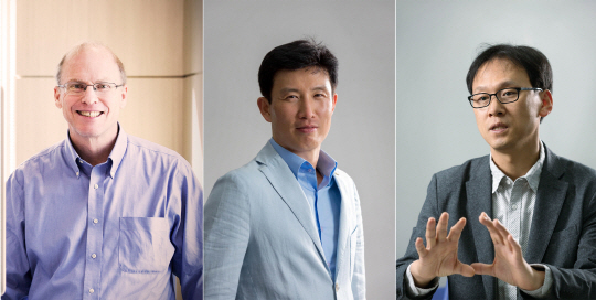 2017년 세계에서 가장 영향력 있는 연구자로 선정된 UNIST의 로드니 루오프(왼쪽부터), 조재필, 김진영 교수. /사진제공=UNIST