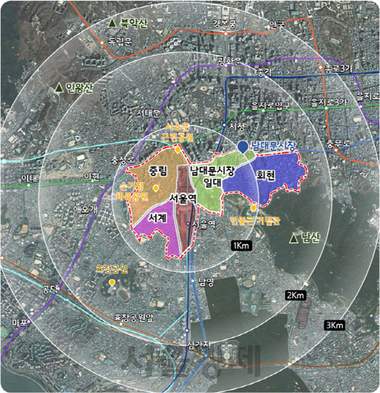 2019년까지 2,482억원이 투입돼 도시재생사업이 추진되는 서울역 일대 지역. /자료=서울시