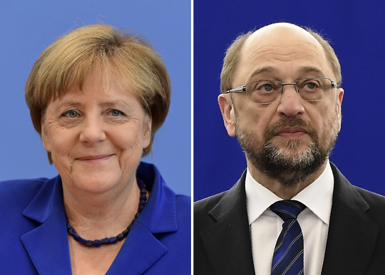 앙겔라 메르켈(왼쪽) 독일 총리, 마르틴 슐츠(오른쪽) 독일 사회민주당 대표/AFP연합뉴스