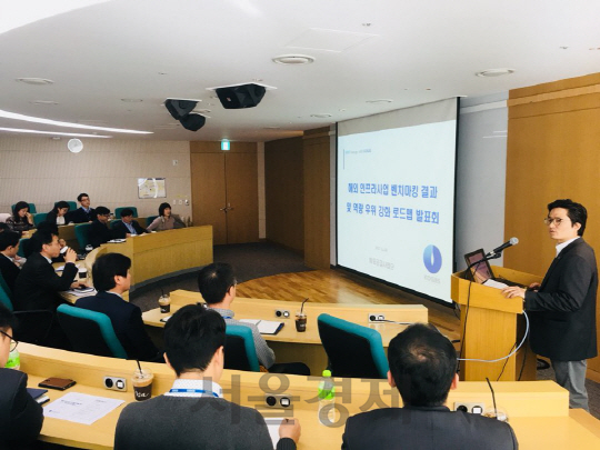 가스공사 해외 사업부서 실무자들이 30일 대구 본사에서 ‘세계 LNG 시장 변화에 따른 대응 전략 및 하류 인프라시장 지배력 제고를 위한 역량 강화 로드맵’ 발표회를 진행하고 있다. / 사진제공=한국가스공사