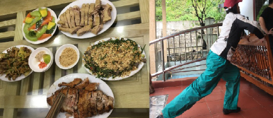 (왼쪽)베트남 음식=살 안찌고 건강할 것만 같은 느낌적인 느낌   (오른쪽)출발 전 스트레칭은 필수. 다만 몰골이 좀...푸흡