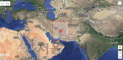 이란 남동부 지진 발생 지점. /연합뉴스