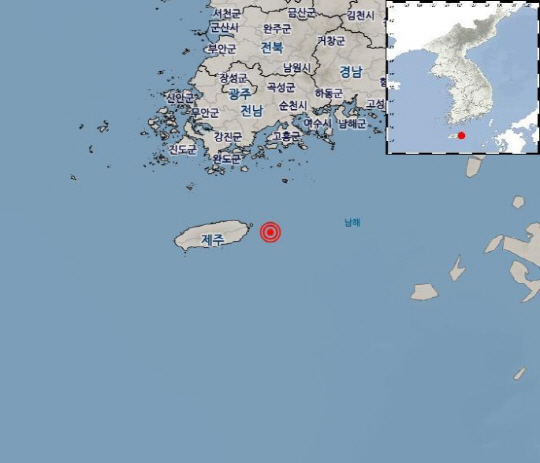 제주 성산 동쪽 25km 해역서 규모 2.5 지진 발생