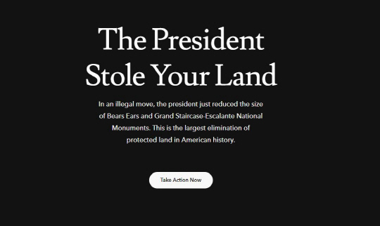 미국 아웃도어 의류업체 파타고니아의 공식 홈페이지 첫 화면. 이 회사는 트럼프 대통령의 포고령에 반발해 반대 서명을 이끄는 ‘대통령이 당신의 땅을 훔쳤다(The president stole your land)’ 캠페인을 벌이고 있다. /사진제공=파타고니아