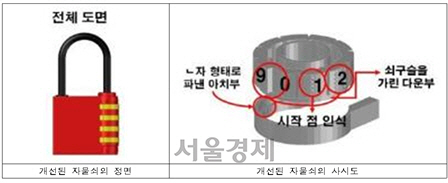 부원고등학교 삼색모도 팀이 아이디어를 낸 다이얼 자물쇠. 다이얼 내부에 보안 커버를 만들어 자물쇠의 잠금 구조를 보완했다. / 사진제공=특허청