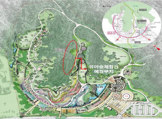 전월산 무궁화공원내 조성될 유아숲체원 위치도. 사진제공=행정중심복합도시건설청