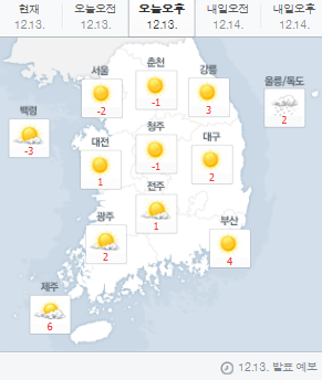 [오늘날씨]기운 뚝, 중부지방 낮에도 영하권 내일은? 차차 구름 많아질 예정, 미끄러운 도로 주의