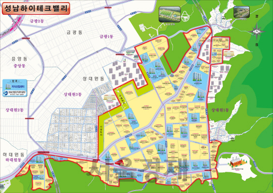 성남하이테크밸리 내 지식산업센터(파란색)등 위치도