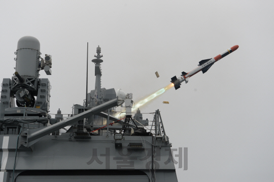 민성기 수석연구원이 개발을 주도한 소형 제트엔진을 장착한 국산 해룡 함대함 미사일.