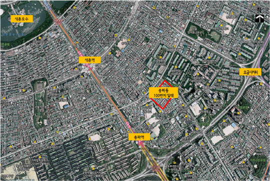 송파구 송파동 100번지 일대 재건축구역 위치도