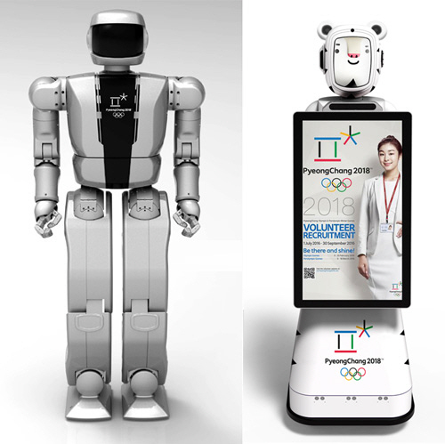 평창동계올림픽 환영로봇(왼쪽)과 안내로봇. /사진제공=평창올림픽 로봇지원단