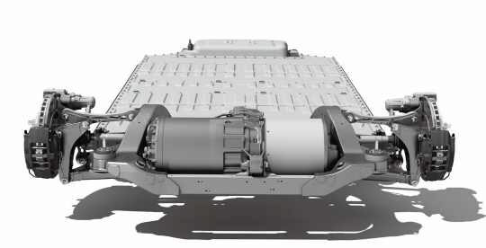 테슬라 모델 S의 동력전달장치 3D 이미지.