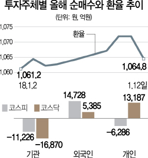 1516A22 투자주체별 올해 순매수와 환율 추이