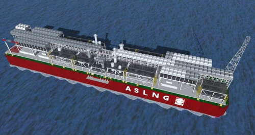 현대중공업이 설계하는 세계 첫 연안형 액화천연가스(LNG) 생산설비 ‘ASLNG’ 조감도.