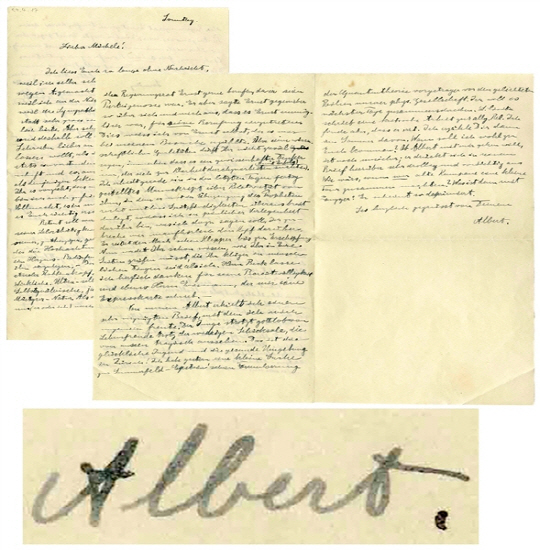 알버트 아인슈타인이 1917년 암살범 친구를 돕고 싶다며 독일어로 쓴 자필편지 /네이트디샌더스 홈페이지 캡처