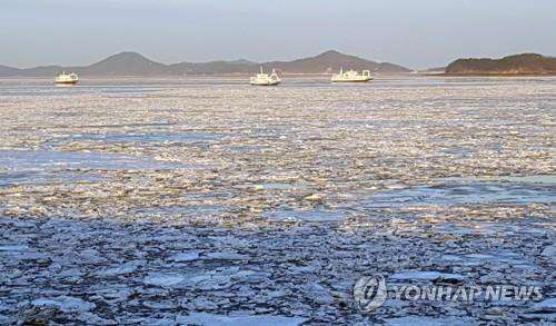 인천 강화도와 영종도 해상에 뜬 유빙으로 여객선 운항에 차질이 발생했다./연합뉴스