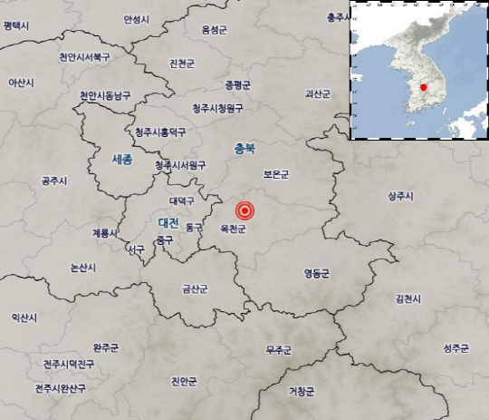 충북 옥천 북북동쪽 규모 2.8 지진 발생…기상청 “피해 없을 것”