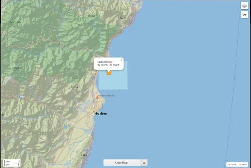 대만 동부 해상서 규모 5.3 이어 6.1 지진 연달아 발생