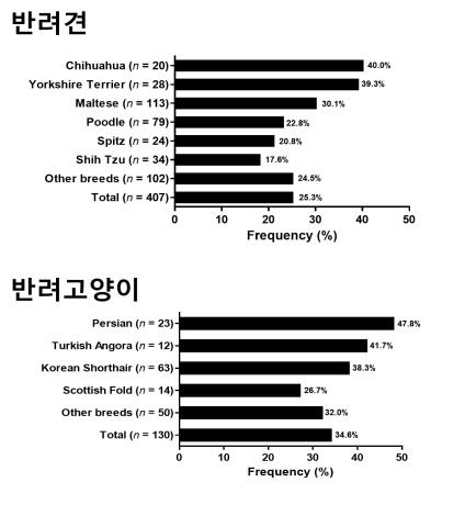 반려동물 품종별 알레르기 빈도./[길병원 제공=연합뉴스]