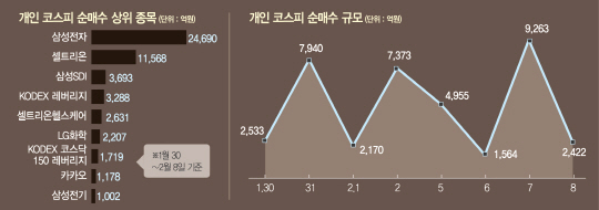 코스피시장서 8일간 3.8조 쇼핑...개인의 베팅 성공할까