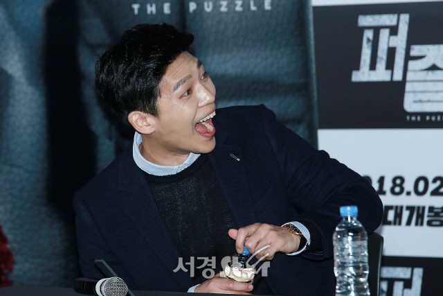 배우 지승현이 12일 오후 서울 용산구 CGV 용산아이파크몰에서 열린 영화 ‘퍼즐’ 언론시사회에 참석했다.