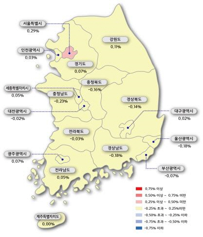 시도별 주간 아파트 매매가격지수 변동률/ 한국감정원 제공=연합뉴스