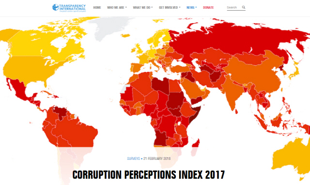 국제투명성기구가 발표한 ‘2017 국가별 부패인식지수(CPI)’ 보고서 /국제투명성기구(TI) 홈페이지 캡처