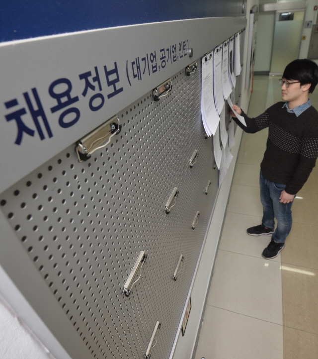 서울의 한 대학교에 붙은 채용 게시판을 한 취업준비생이 바라보고 있다./서울경제DB