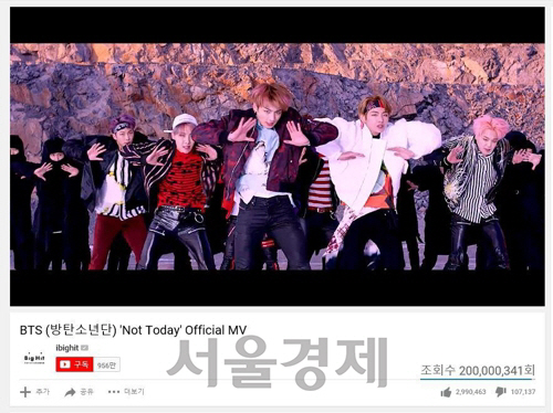 방탄소년단의 낫투데이 뮤직비디오가 유튜브 조회 수 2억 건을 넘어섰다. 사진은 유튜브 캡쳐./사진제공=빅히트엔터테인먼트