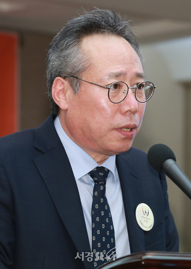 영화진흥위원회 오석근 위원장이 12일 오후 서울 중구 한국프레스센터에서 열린 ‘한국영화성평등센터 든든 개소 기념 행사에 참석해 인사말을 하고 있다./사진=조은정기자