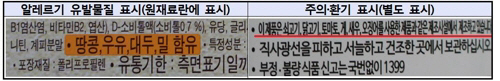 알레르기 유발물질 표시./출처=한국소비자원 제공