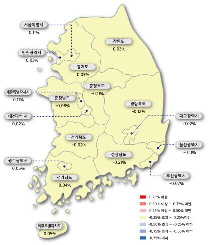 지역별 주간 아파트값 동향/한국감정원 제공=연합뉴스