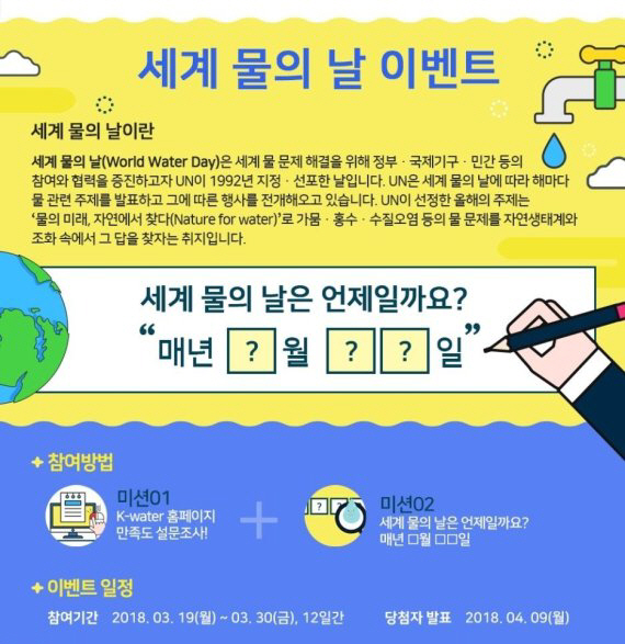 ‘세계 물의 날’ 맞아 한국수자원공사, 온라인 이벤트 등 진행