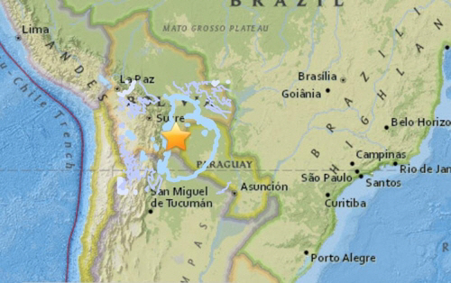 볼리비아 동부 내륙서 규모 6.8 지진…인명·재산 피해 보고 없어