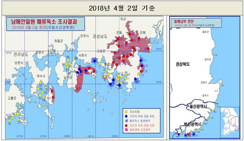 해양수산부와 식품의약품안전처는 전국 해안의 패류독소 조사 결과 기준치 초과 해역 및 품종이 확대돼 추가로 채취 금지 조치를 발령했다./연합뉴스