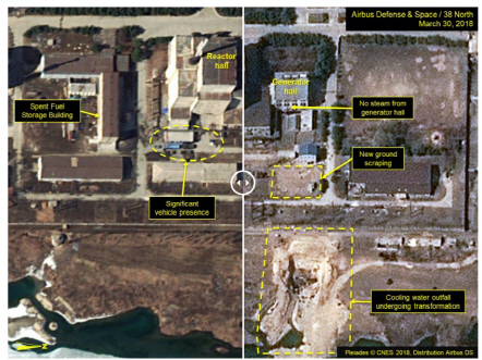 미국의 북한전문매체 38노스가 4일(현지시간) 공개한 위성촬영 사진. 북한 영변 핵 시설 주변에서 신규 굴착공사 정황이 포착됐다. /사진=38노스 캡처