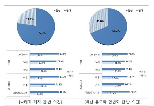 낙태죄 폐지 찬·반 의견 /한국여성정책연구원 제공=연합뉴스