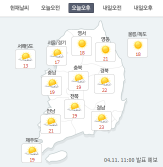 [오늘 오후 날씨] 낮부터 대체로 맑아 “서울 17도, 부산 21도까지 ↑” 서쪽부터 황사, 미세먼지 나쁨!