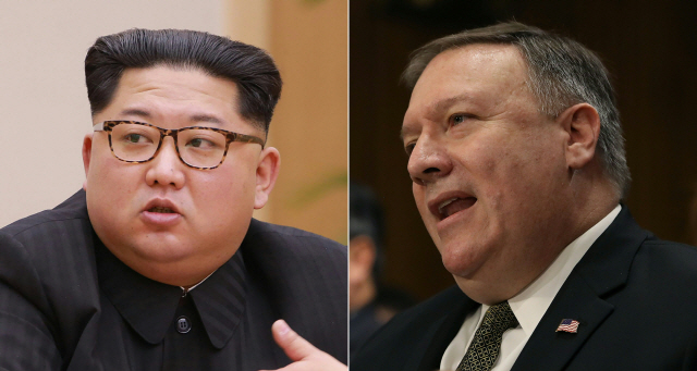 김정은(왼쪽) 북한 국방위원장과 마이크 폼페이오 미국 중앙정보국(CIA) 국장 겸 국무장관 지명자. /연합뉴스