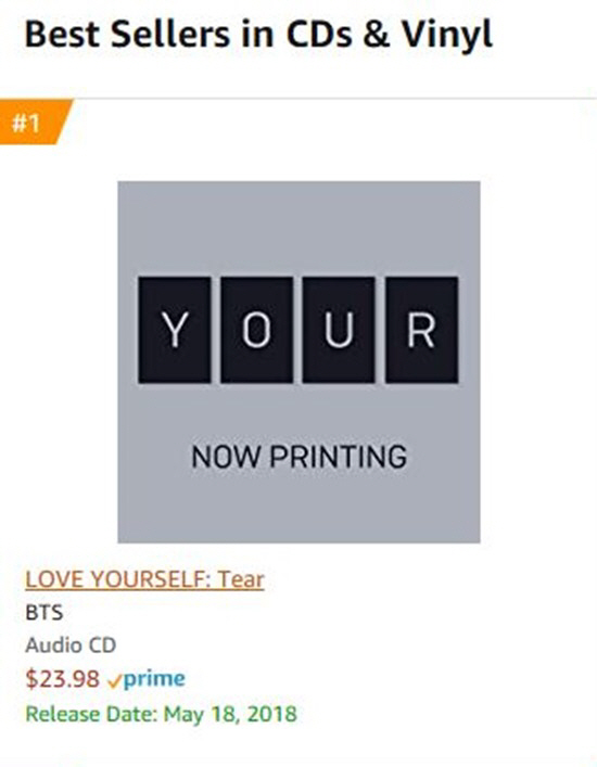 [공식] 방탄소년단, 업계 최초 2년 연속 美 아마존 예약판매 LOVE YOURSELF 轉 ‘Tear’ 1위