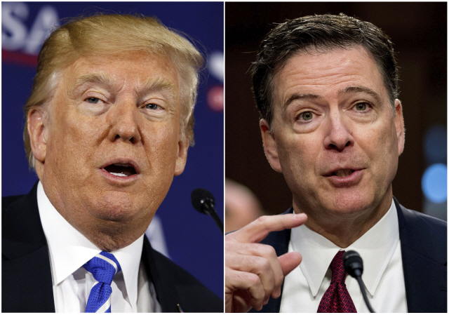 도널드 트럼프(왼쪽) 미국 대통령과 제임스 코미 전 연방수사국(FBI) 국장/AP연합뉴스