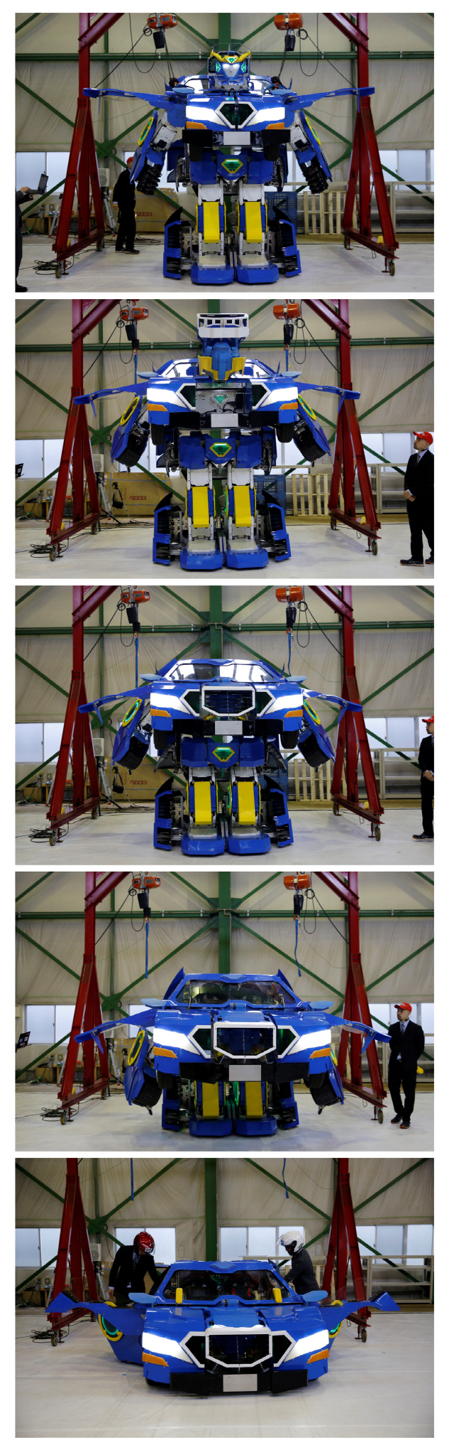 일본 소프트뱅크 로봇 사업부인 아스라텍 등 3개사가 개발한 변신 로봇 자동차 ‘제이다이트 라이드(J-deite Ride)’의 변신 모습. /도쿄=로이터연합뉴스