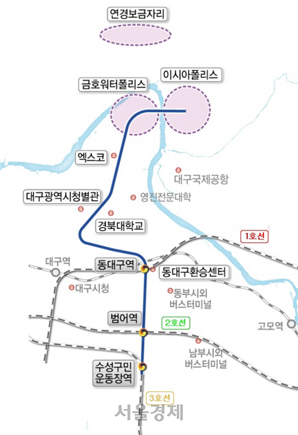 대구도시철도 엑스코선 노선도./제공=대구시