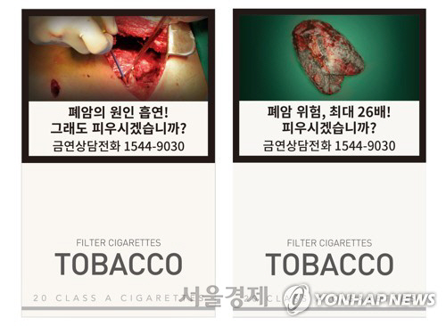 보건복지부가 올해 연말 담뱃갑에 새롭게 부착할 흡연 경고그림 및 문구 시안 12종을 확정했다고 14일 밝혔다. 오른쪽 사진이 교체된 담배 경고그림과 문구./연합뉴스