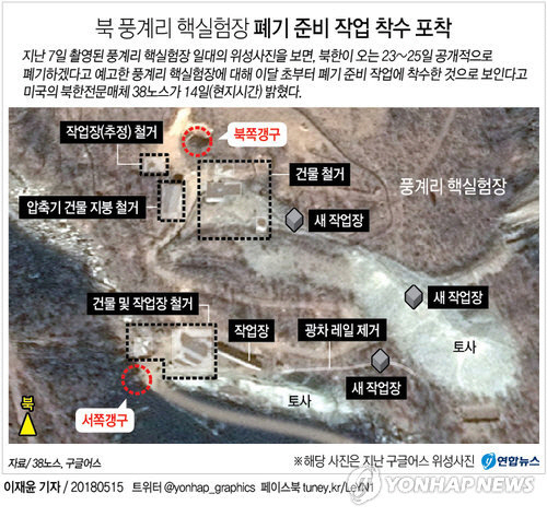 지난 7일 촬영된 풍계리 핵실험장 일대의 위성사진 /연합뉴스