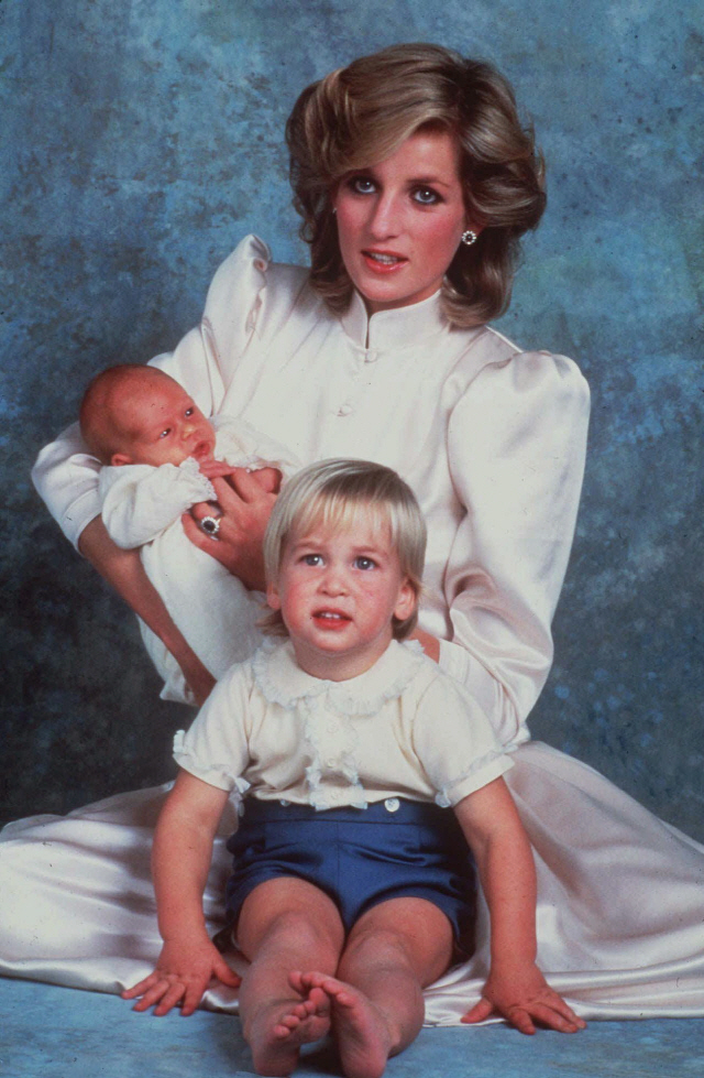 고(故)다이애나 영국 왕세자비가 아들 윌리엄(아래) 왕세손, 해리 왕손과 함께 찍은 사진 /AP연합뉴스