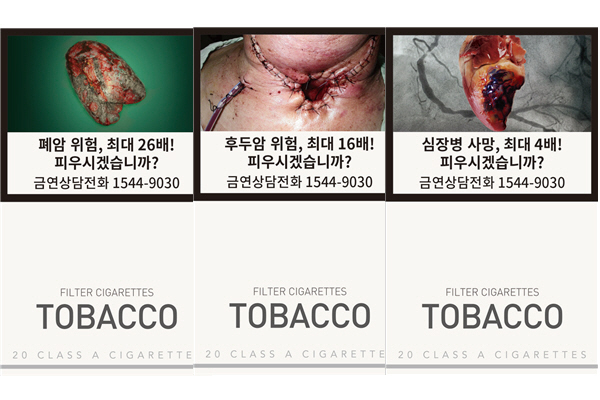 지난 14일 보건복지부가 새롭게 바뀐 담뱃갑 경고 그림 시안 을 공개했다. 위 사진은 12개 시안 중 3종/사진=보건복지부 제공