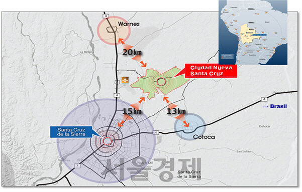 볼리비아 산타크루즈 신도시 위치